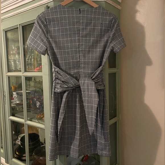 Lulus black & white micro‎ plaid short sleeve mini dress w/ front back wrap tie - Picture 8 of 13